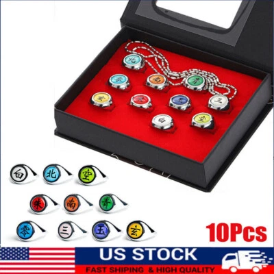 $11.08 • Buy AKATSUKI Member's Rings 10 Pcs Set NARUTO Cosplay Ring In Box With Chain US SHIP