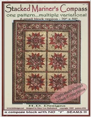 H D Designs STACKED MARINER'S COMPASS Quilt Patterns - Multiple Variations • $9.99