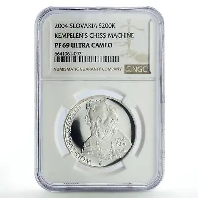 Slovakia 200 Korun Wolfgang Kempelen Chess Machine PF69 NGC Silver Coin 2004 • $249.45