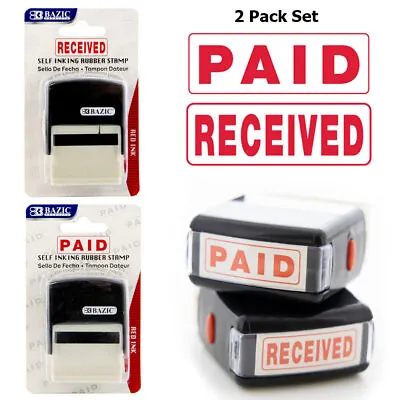 $10.99 • Buy 2Pc Set PAID RECEIVED Pre-Inked Rubber Stamp Red Ink Business Office Self Inking