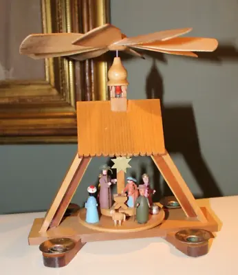 $45 • Buy Vintage Erzgebirge Expertic Christmas Nativity Tower Pyramid Germany CANDLE