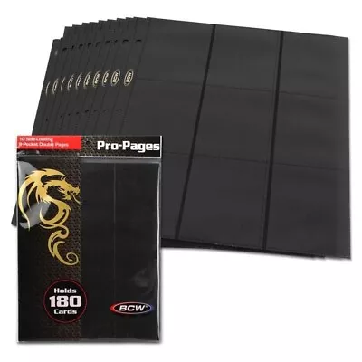BCW Side Loading 18-Pocket Pro Pages - Black Trading Card Storage- 10 Pages Each • $6.99