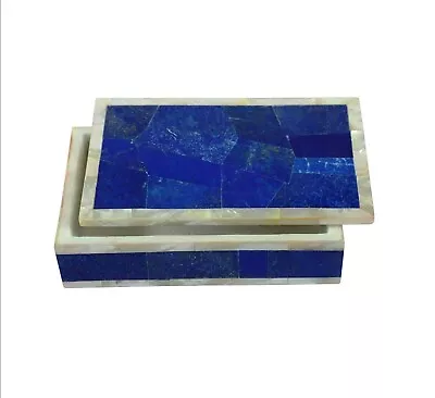 Lapis Lazuli Stone Random Work Jewelry Box Marble Anklet Box With Luxurious Look • $296.25