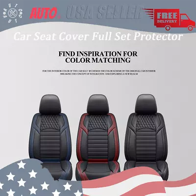 PU Full Set Universal Car Seat Covers 5 Seats Front Rear Protector Cushion HOT • $79.99