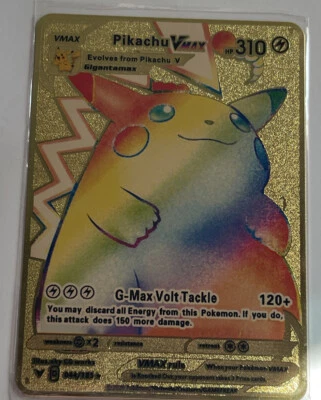 $10.99 • Buy Pikachu VMAX Rainbow Shiny Gold Metal Pokemon Card 044/185 HP 310