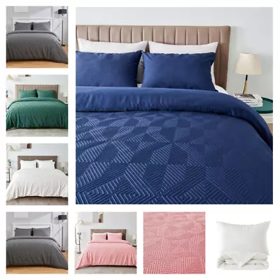 3d Embossed Duvet Quilt Cover Set Diamond Pattern Signature Bedding All Bed Size • £16.75