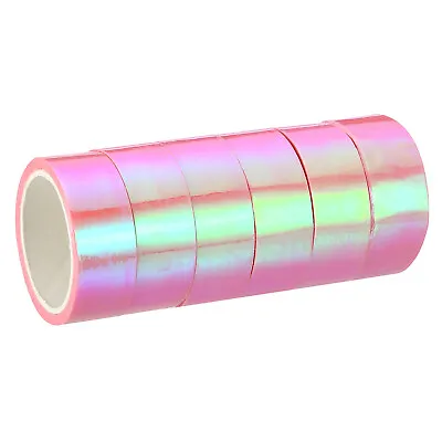 6pcs 15mmx5m Holographic Tape Adhesive Metallic Foil Masking Sticker Pink • £6.83