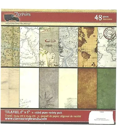 TRAVEL CARDSTOCK Stack Pad 7gypsies RETIRED 48 PC 2 Sides 6  X 6  Vintage NEW • $19.20
