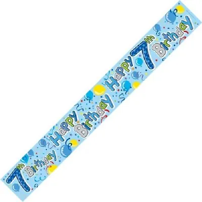 7th Banner - Age 7 Happy Birthday Party Banner Blue Boy - Fast Dispatch • £2.39