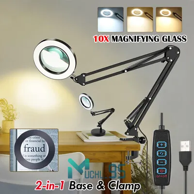 10x Magnifying Glass Desk Light LED Magnifier Lamp Reading Lamp With Base&Clamp • $9.99