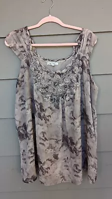 Blue Velvet Brand Sleeveless Floral Beige Brown Cream Lined Top Blouse Shirt  • $12