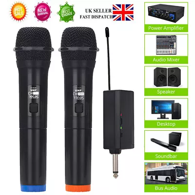 2x Professional Wireless Microphone Dual UHF Cordless Dynamic Karaoke Mic System • £15.79