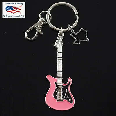 Pink Guitar & Texas Shape Cut Outline Charm Clip Keychain Music Musician Gift • $7.29