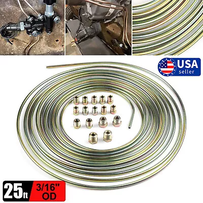 Brake Line Tubing Kit - Flexible Double Galvanized Steel 25ft 3/16 16 Fittings • $15.29