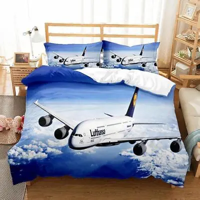 Airliner Airplane Blue Sky Print Bedding Set Duvet Cover Quilt Cover Pillowcase • $85.80