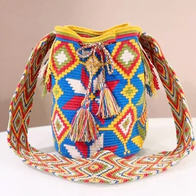 Wayuu Mochila Multicolor Handmade Colombian Large Size Boho Bucket Bag Purse • $50