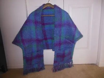 DONEGAL DESIGN Handmade Mohair Wool Wrap Shawl Jacket 2 Pockets Blue Purple • $37.50