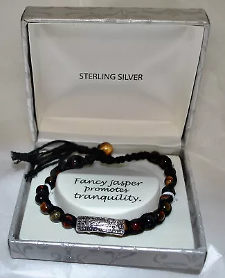 Estate NWOT Sterling 925 Inspirational ID Jasper Stone Black Macrame Bracelet • $16.99