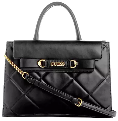 GUESS Lorlie SATCHEL & CROSSBODY BAG HANDBAG Black Logo Large AUTHENTIC New BNWT • $126.95