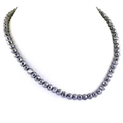 $499 • Buy 8mm Certified Black Diamond Beaded Necklace In 925 Silver Clasp, Great Gift