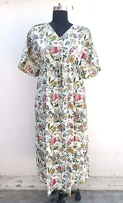 $41.83 • Buy Indian Floral Kaftan White Bikini Cover Up Womens Clothing Handmade Kaftan Dress