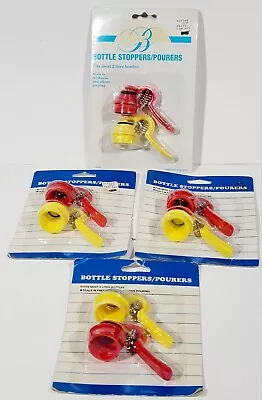 8 Vintage Plastic 2 Bottle Stopper Pourers Screw Top Red & Yellow Set Airtight • $6