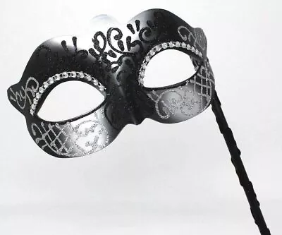 £13.99 • Buy Black & Silver Venetian Masquerade Party Carnival Ball Eye Mask On A Stick