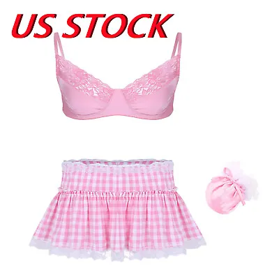 US Men Sissy Lingerie Bra Top / Pleated Mini Shorts Skirt Crossdress Nightwear • $7.73