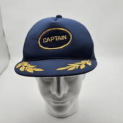 Vintage Navy Blue  Captain  Mesh Snapback Trucker Hat Cap Patch USA Gold Leaves • $14.99