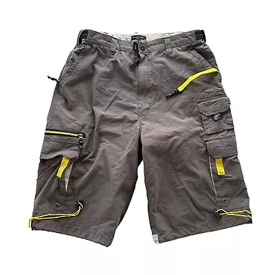 VTG Y2k Yellow Accented Baggy Rave Cargo Shorts Cyber Goth Grunge Skater Size 30 • $30