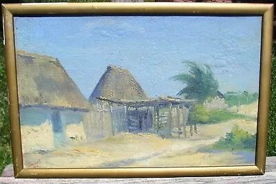 Old Mexico Oil Impressionist F. Sanchez R  1916 Quality Tropical Mexico Palapas • $125