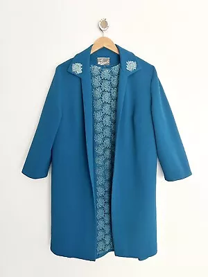 Vintage 1960's Bands Melbourne Crimpknit Aqua Lace Coat & Dress Set Size 14 - 16 • $55.20