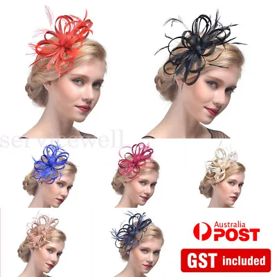 $14.88 • Buy Alice Feather Hair Fascinator Headband Clip Ladies Day Wedding Royal Ascot Race