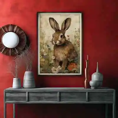 Vintage Bunny Rabbit Painting Wall Art Poster Premium Quality Choose Your Size • $19.90