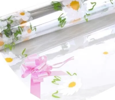 ShredAstic® Daisy Cellophane Wrap Pink Pull Bow Mothers Day Easter Hamper Kit • £0.99