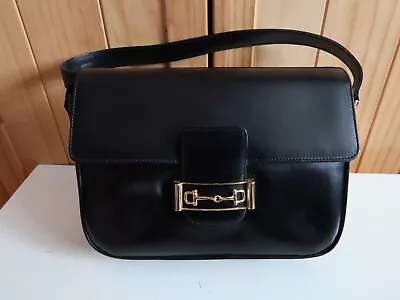 Vintage Elegant Genuine Leather Shoulder Bag In Black - Y2K • £95