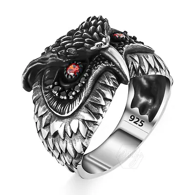 925 Sterling Silver Black Micro Stone Owl Figure Men's Ring • £43.34