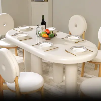 62.99  Cream White Oval Dining Room Table Modern Kitchen Tables For 4-6 People • $1049