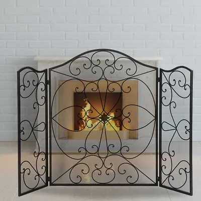 Retro Fireplace Screen Wrought Iron Casting Fireplace Screen Flower Pattern US • $64.99