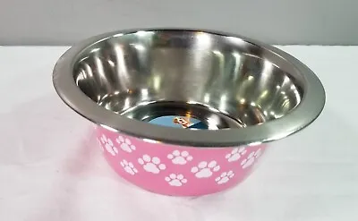 Stainless Steel Pet Bowl Small. Dog Bowl With Paws. Pink Dog Bowl • $8.99