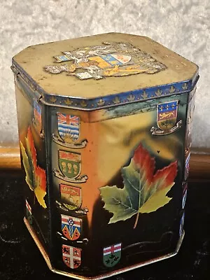 Vtg Canadian Provinces Riley's Toffee Tin Hinged Can Maple Leaf Made In England  • $11.25
