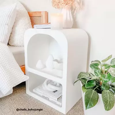 White Textured Arched Bedside Table • $51.88