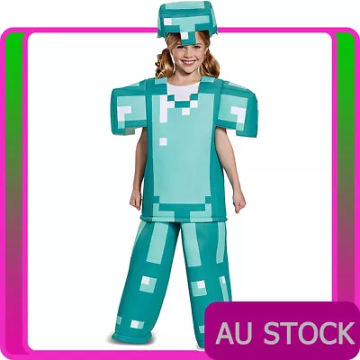 Kids Minecraft Costume Mineral Armour Cosplay Jumpsuit Mask Child Boys Book Week • $26.23