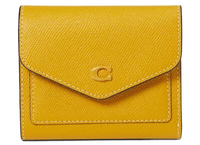 NEW Authentic Coach Wyn Crossgrain Leather Trifold Small Wallet Yellow Gold • $162.75
