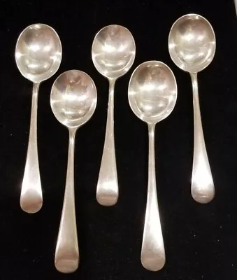 5 -  Antique 7 5/8  SELFRIDGE EPNS SOUP SPOONS • $50