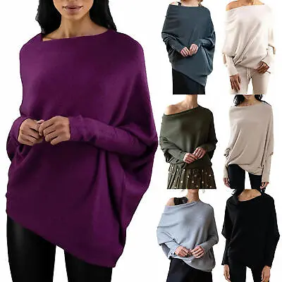 Asymmetric Draped Jumper Womens Oversized Off The Shoulder Sweater Soft  • £25.26