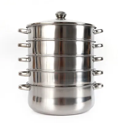 5 Tier Stainless Steel Steamer Cooker Steam Pot Kitchen Food Cooking + Glass Lid • $45