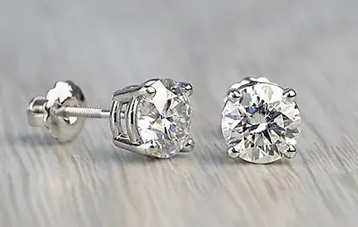 2 Ct Round Cut VVS1/ D Lab Created Stud Earrings 14K White Gold 7mm Screw Back • $69.95
