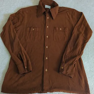 $16 • Buy Royal Knight Shirt Mens Large Brown Rust Long Sleeve Button Chamois Vintage 70s 