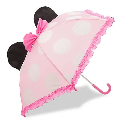 Disney Store Deluxe Pink Minnie Mouse Umbrella For Girls Ears Polka Dots Rain • $59.99